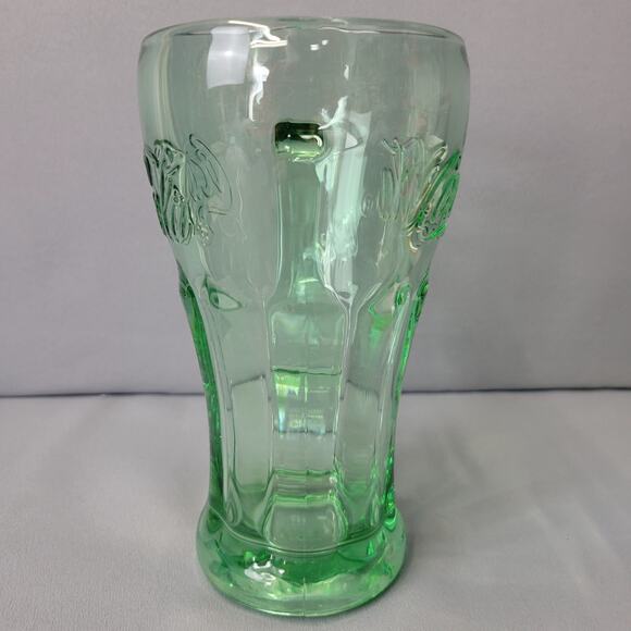 Libbey Coca Cola Glass Mug 16 fl oz Handled Green Tint Heavy 6.25" Tall Embossed - Picture 4 of 12